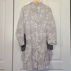 Y&S Fashion Designers By Moonlight White & Silver Linen Burnout Top Tunic Size L